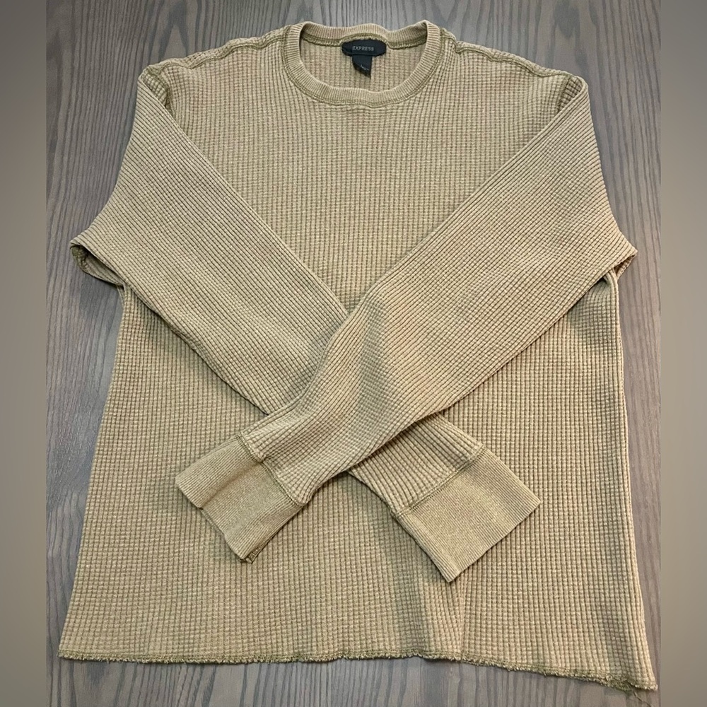 Express Men's Large Tan Long Sleeve Waffle Thermal Shirt